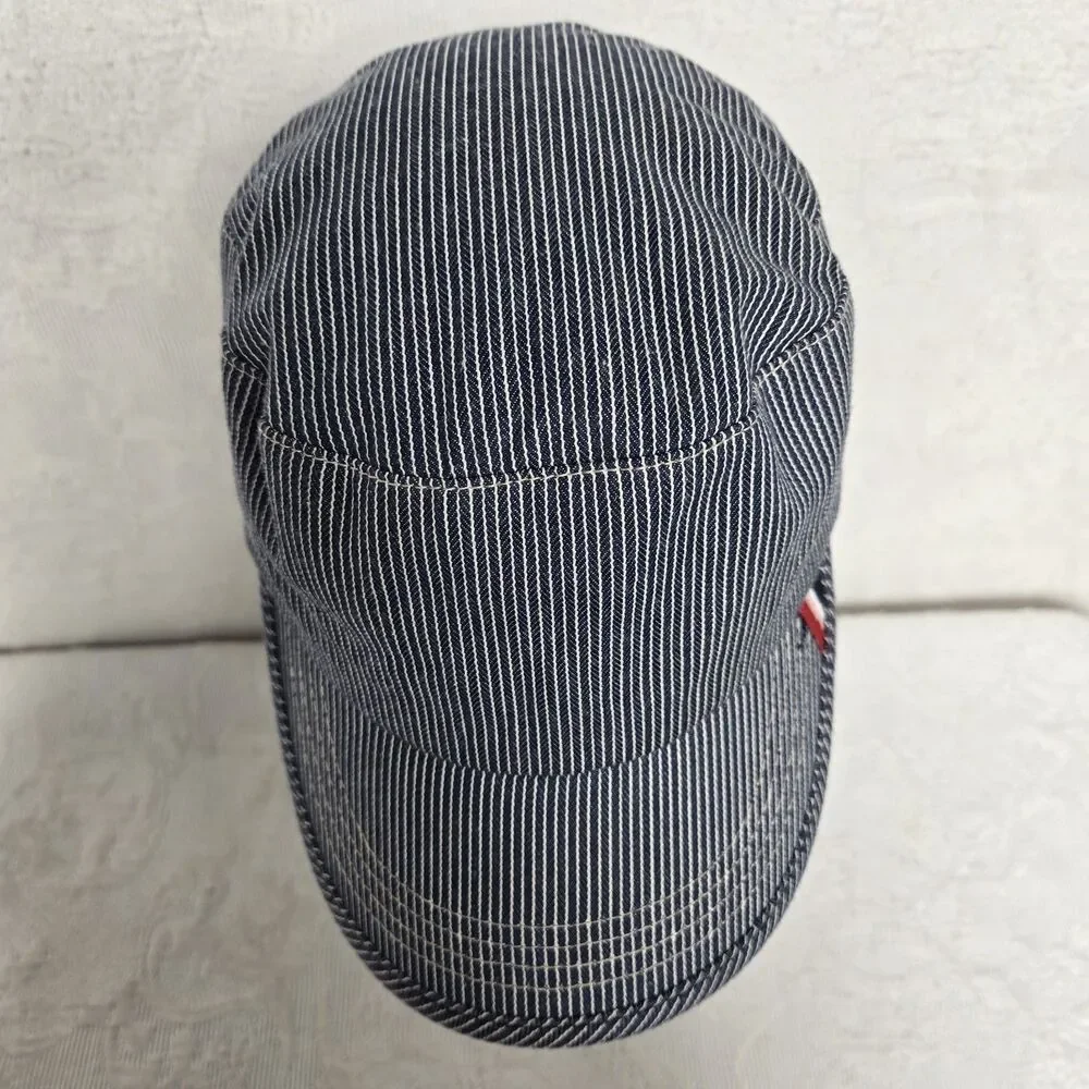 Basiquenti Blue White Striped Train Conductor Hat Lined Double Button TokyoJapan